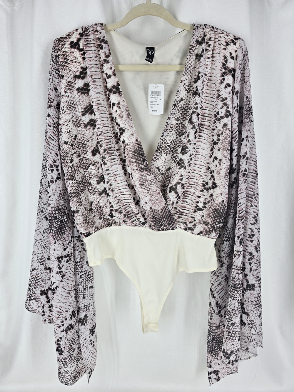 Windsor Pink Snake Print Long Sleeve Surplice Bodysuit with Cream Bottom